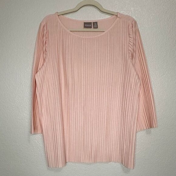 Chico’s Pleated Powder Pink 3/4 Sleeves Pullover Top, Size XL - Picture 1 of 12